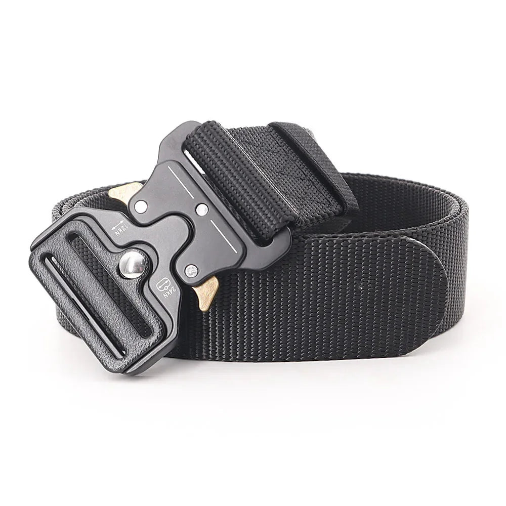 3.8X125cm - Belt Quick Release Outdoor Metal Belt Soft Real Nylon Sports Accessories Men And Women Black Belt