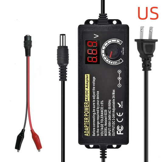 AC to DC Power Supply Adjustable Laboratory Supply Power Source 3V-24V-3A Portable Universal Adapter EU/US Plug Alligator Clip