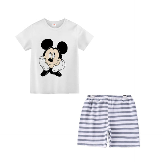 Mickey Mouse Summer T-shirt Shorts Children's Short Sleeve Set Cotton Tees Tracksuits Boys Girls Clothes Casual Two Piece