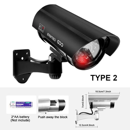 1PC Dummy Security Camera Waterproof Indoor Outdoor Fake CCTV Surveillance System, Red Flashing LED Lights, No Wiring Required