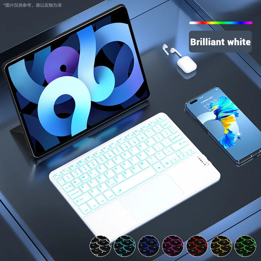 Wireless Backlit Bluetooth with Touchpad Ultra Slim 7-Colors Backlit Keyboard Portable Rechargeable Keyboard for ipad