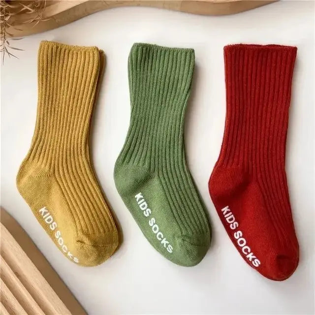 Calcetines de algodón antideslizantes para bebé, con banda suave y agarre de goma para niños de 0 a 3 años, 3 pares/lote