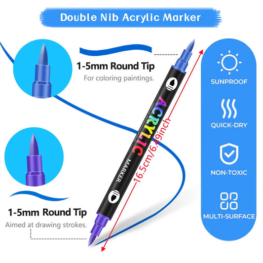 24/48/72 Colors Double Nib Acrylic Markers,Paint Pens,Dual Color Art Markers Brush Pen Dual Tip for DIY Crafts, Graffiti, Cloth