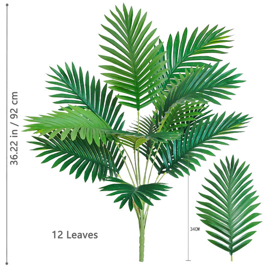 Palmera artificial tropical de 52-125 cm/49,2 pulgadas, hojas de palma de plástico verde, ideal para decoración del hogar y el jardín.