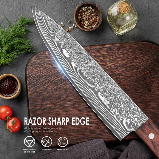Damascus Chef's Knife Professional 67 Floors Vg-10 Japanese Kitchen Knife Chef's Meat Cleaver Knives For Kitchen Wooden Handle
