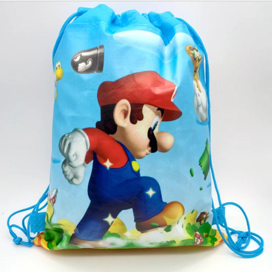 Mochila con cordón de Super Mario, mochila no tejida de Anime de Mario, decoración de bolsillo para fiesta de cumpleaños, regalos para niños, suministros para fiestas