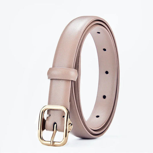 2.3cm Classic Women's Leather Belt with Golden Square Buckle Thin Casual Dress Waistband for Students Ladies Fashion Accessory