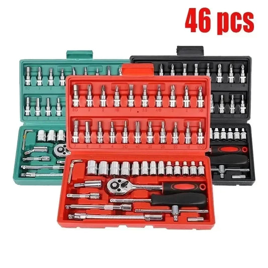 Kit de herramientas profesionales para reparación de automóviles, 46/53 piezas, llave de trinquete rápida, juego multifunción para uso doméstico e industrial, acero al cromo vanadio.