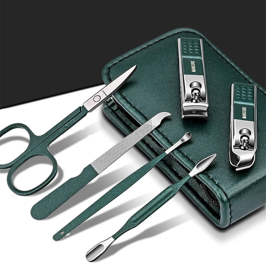 Ouriner - Juego de manicura y pedicura portátil (6-18 piezas), cortaúñas negro brillante, herramientas de cuidado personal, tijeras para cejas