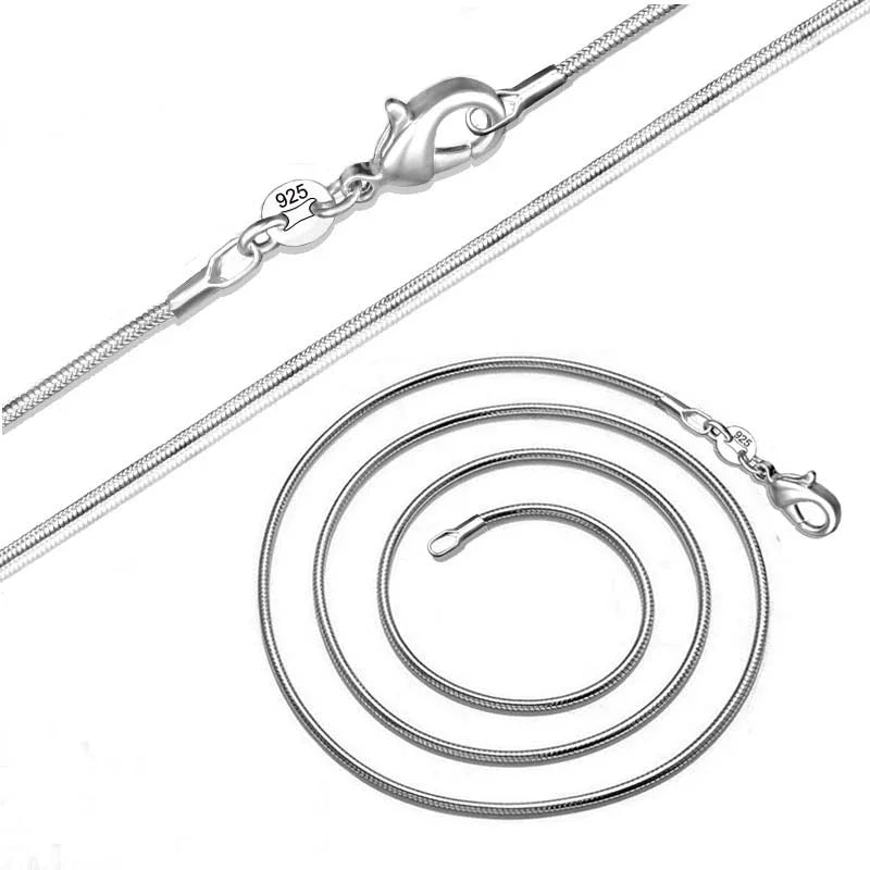 Collar de plata de ley 925 para mujer, joyería de moda de plata, cadena de serpiente de 1 mm, collar de 16, 18, 20, 22 y 24 pulgadas