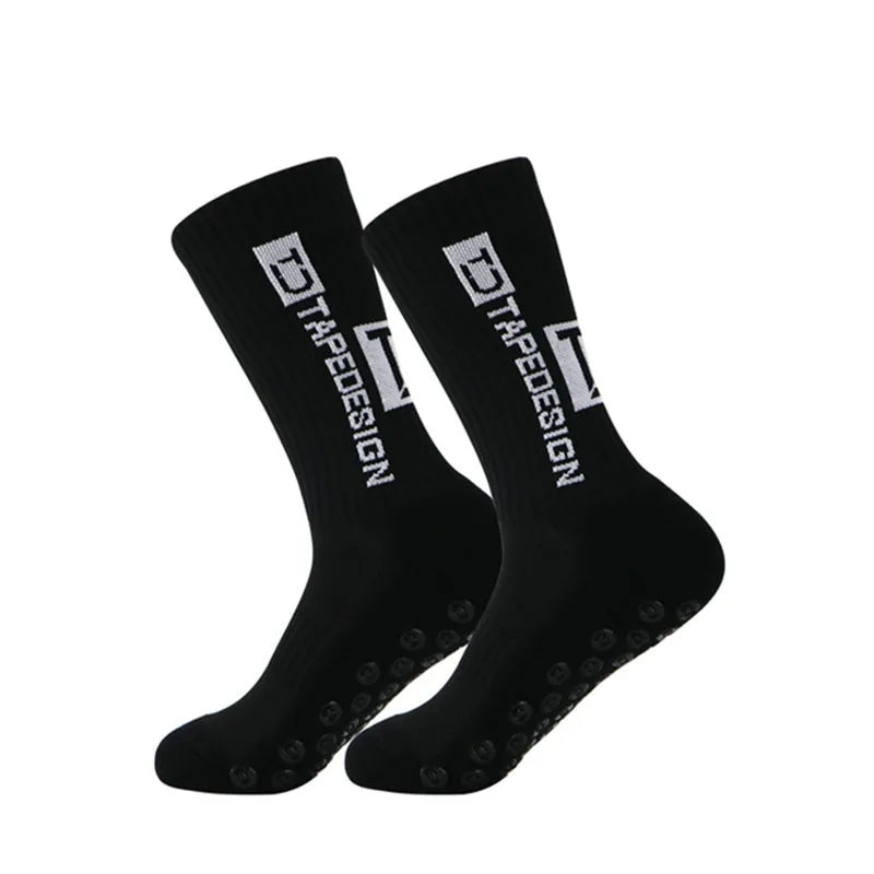 Calcetines de fútbol para hombre, de longitud media, a rayas, antideslizantes y resistentes al desgaste.