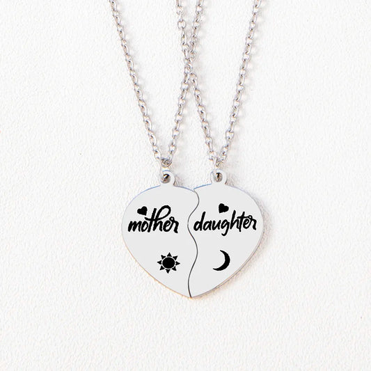 2 pcs/set mãe filha filho coração enigma pingente colar de aço inoxidável sol lua colares para mãe crianças presente