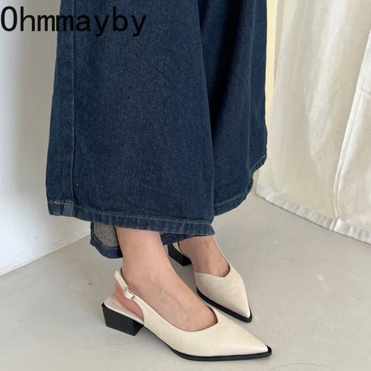 Summer Women's Cover Toe Sandals Elegant Shallow Slip On Shoes Comfort Low Heel Dress Street Style Shoes