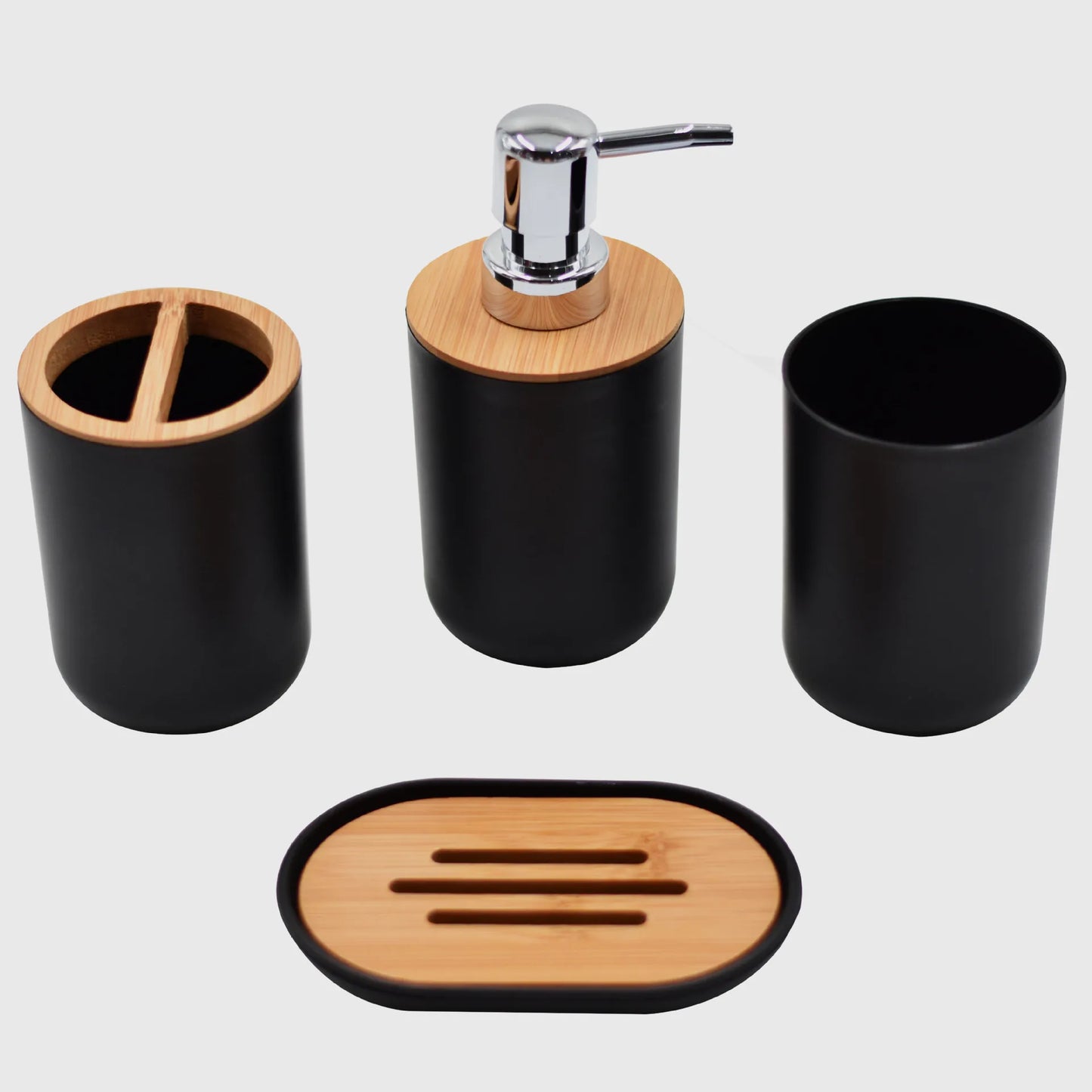 White Black Gray Bamboo Soap Dish Home Hotel Bathroom Supply Mouthwash Cup Toothbrush Holder Storage Bottle Bathroom Wash Set