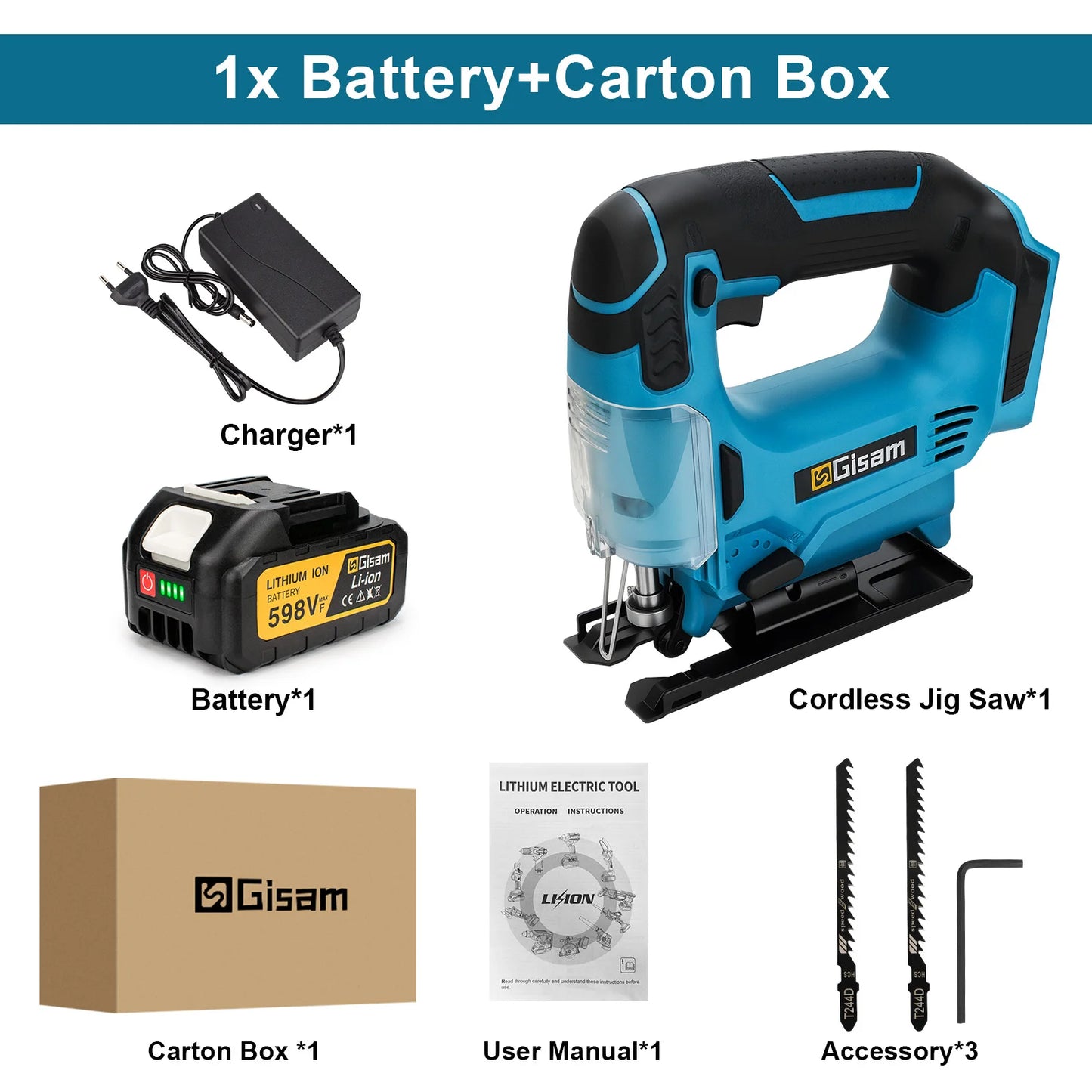 Gisam 26mm Electric Jigsaw Portable Cordless Saw Multi-Function Wood Cutting Woodworking Machines For Makita 18V Battery pin
