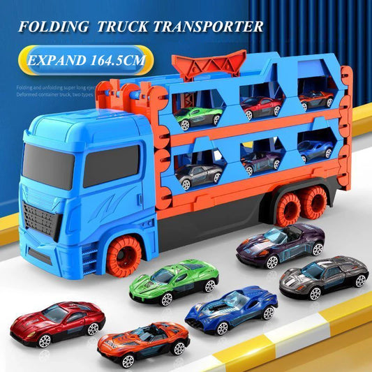 Camión transportador de coches grande, pista plegable, vehículo de carreras, juegos competitivos para niños, almacenamiento, coche de aleación, juguete para niños, regalo novedoso