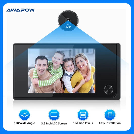 Awapow 3,5 polegadas campainha visualizador olho mágico câmera digital 120 ° LCD 2 milhões de pixels HD monitor externo de campainha de porta olho de gato