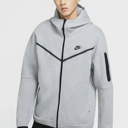 Sudadera con capucha Nike NSW Tech Fleece negra y gris con cremallera para hombre, estilo deportivo informal de punto, para baloncesto.