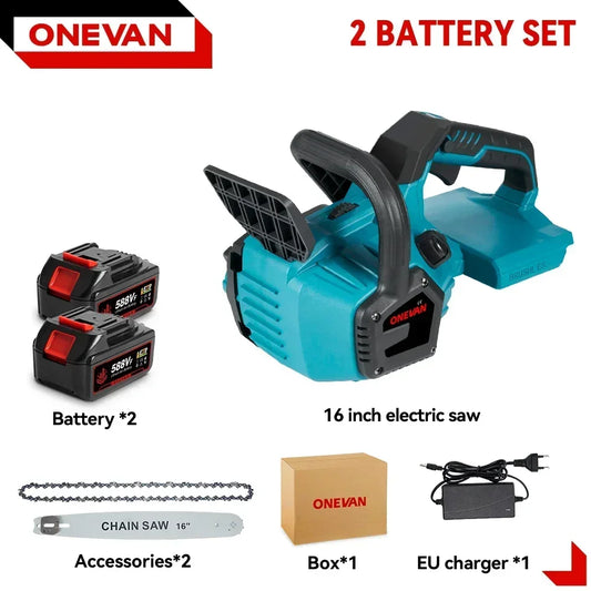 16-Inch 8000W Brushless Electric Chainsaw with LED and Auto-Oiling, Cordless Woodworking Garden Chain Saw Power Tool for 21V 18V Battery