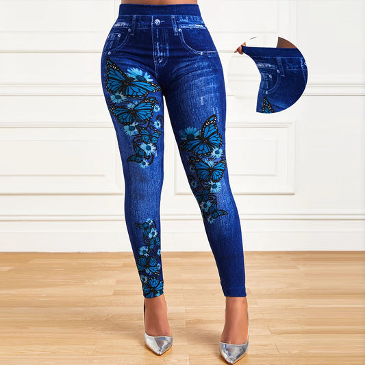 Leggings elásticos de cintura alta para mujer, tallas grandes, estilo vaquero, ajustados, con estampado de moda, 2023