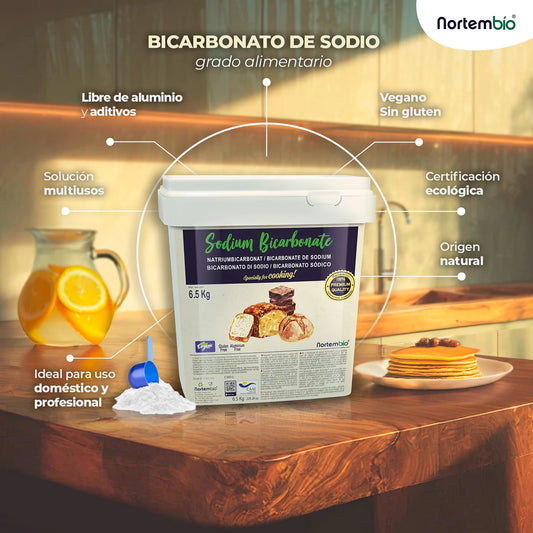 Nortembio 100% natural organic food baking soda 820g | Cooking and pastry | Suitable for vegans, celiacs and vegetarians | E-book included | Without aluminum