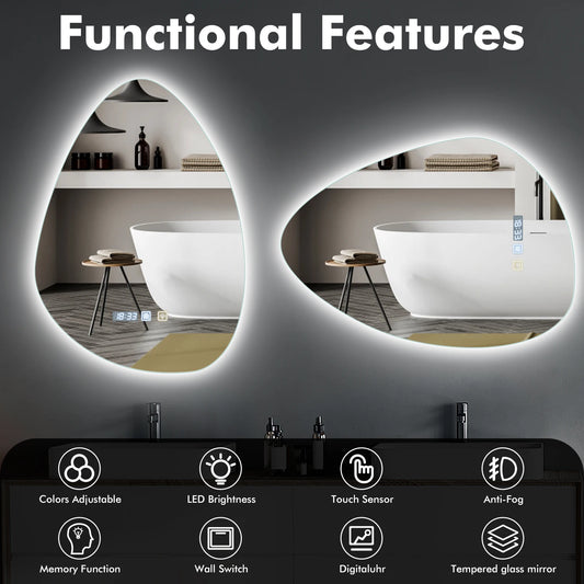 LED Bathroom Mirror With Light Teardrop Shape Wall Vanity Mirror 3 Colors Led Bathroom Vanity Mirror With Time Defogging Mirrors
