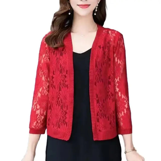 Moda feminina verão renda cardigan sheer m a 4xl feminino curto renda cardigan senhoras verão topo cobrir