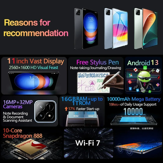 2024 Original Pad 6S Pro Tablet PC Global Version HD 4K Android 13.0 Snapdragon 888 11inch 16GB+1TB 10000mAh 5G Dual SIM WIFI