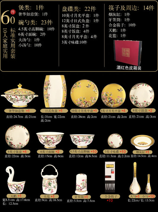 Fine Bone China Plates Dinner Sets Ceramics Luxury Breakfast Dinnerware Gift Women Vajillas Completa Ceramica Luxury Tableware