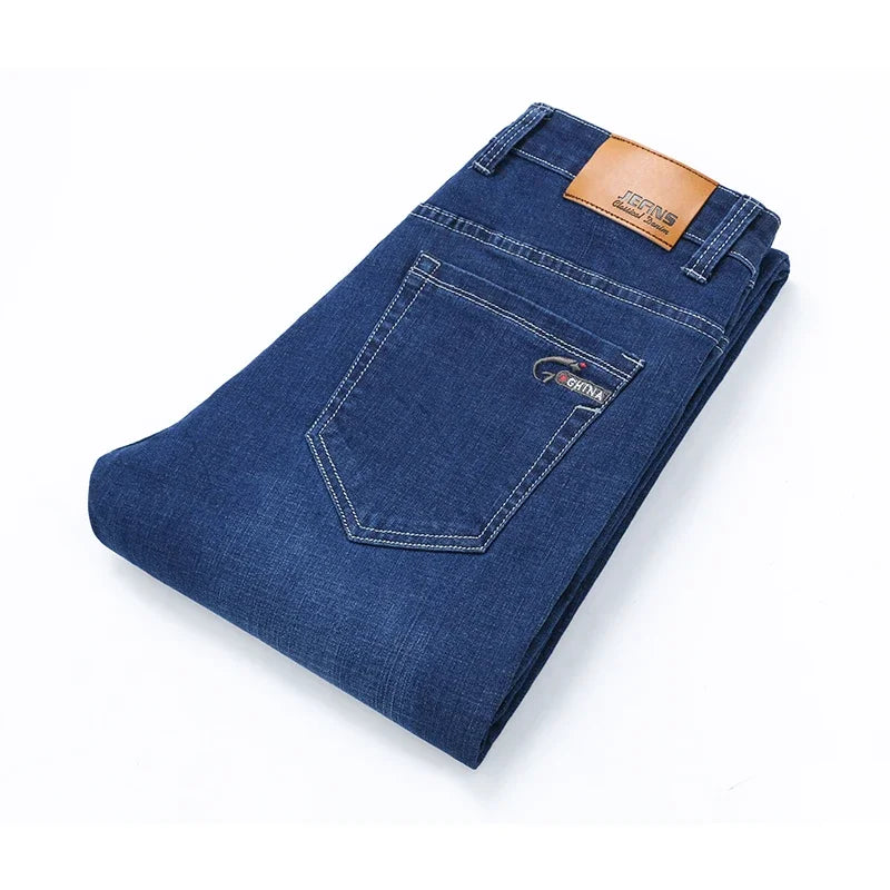 2025 Spring Autumn Men's Straight Jeans Denim Pants Classic Style Business Stretch Casual Trousers Large Size 40 42 44 46
