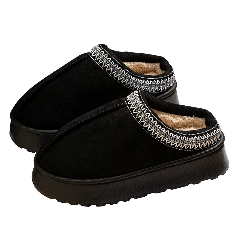 Feslishoet-chinelos antiderrapantes de pelúcia para mulheres, fundo grosso, sapatos interiores quentes, chinelos de interior e exterior, moda, inverno