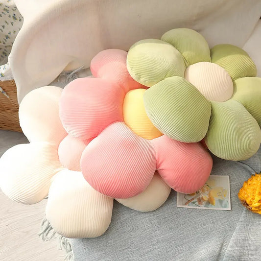 Almohada de peluche de 35 cm con diseño de flores de colores y pétalos de plantas para niñas y bebés, ideal como regalo para decoración del hogar.