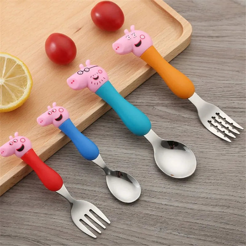 Cartoon Peppa Pig Tableware Fork Spoon George Pig Dad Mom Party Anime Figure Tableware Students Family Gift Toy Party Boys Gifts