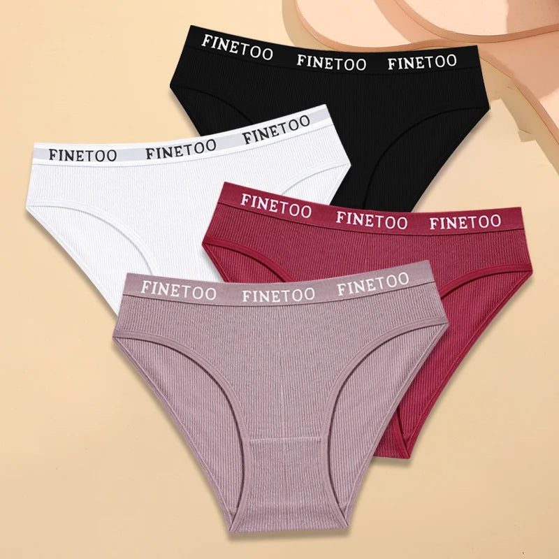 FINETOO - 4 piezas de ropa interior de algodón a rayas para mujer, bragas con cinturón y letras, lencería de cintura baja, bragas transpirables sólidas