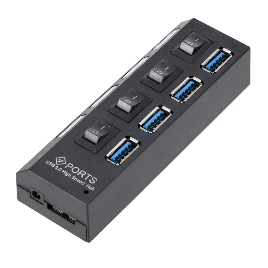 GRWIBEOU High Speed USB HUB 3.0 5Gbps USB 3.0 4 Ports HUB Newest Compact Lightweight Portable Adapter Hub with Power Supply