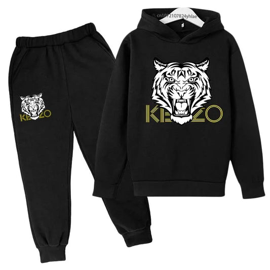 Tiger Head niños primavera otoño ocio moda 2 uds Sudadera con capucha sudaderas + Pantalones trajes 3-13 años niños niñas trajes ropa para niños
