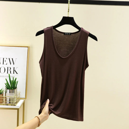 Plus size L to 6XL Modal Women's tank Tops U-Neck Summer Thin sleeveless Bottomed Top Loose Tee Tops vest comfort homewear