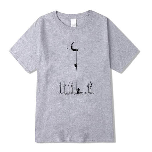 Summer Men's High Quality 100% Cotton Cool Funny Astronaut Print Casual Loose O-neck for Men T-shirt Male T-shirt Hip Hop Tee