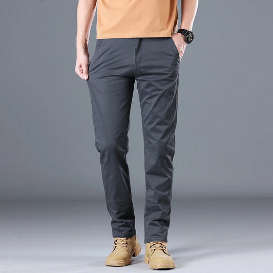 Men's High Quality Pure Cotton Classic Solid Color Casual Pants Business Stretch Slim Straight Brand Trousers Male Autumn New