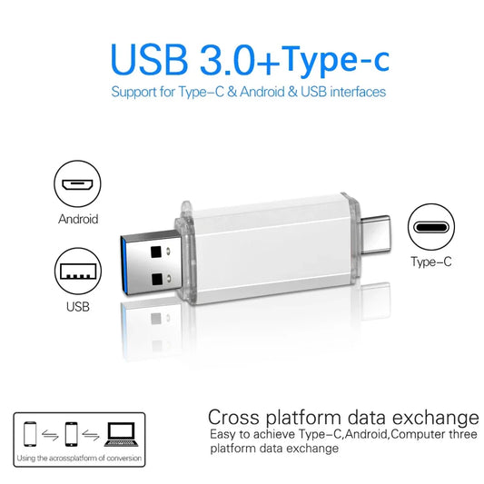 Metal OTG 3. 0 USB flash drive Pen Drive high quality 8GB 16GB 32GB 64GB 128GB Pendrive for Type-C device pen drive Gifts