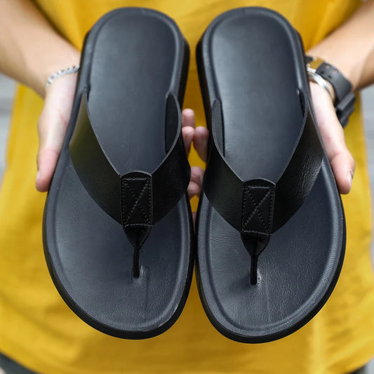 Size 38-47 New Italian Leather Flip-flops For Men Casual Cool Beach Summer Shoes Hotel Slippers Man Light Flats Luxe Men's Shoes