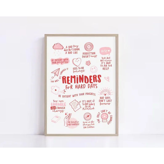 Reminders for Hard Days, Mental Health Office Decor, Therapy Poster, Positive Affirmations, Calming Corner Wall Cavans Art
