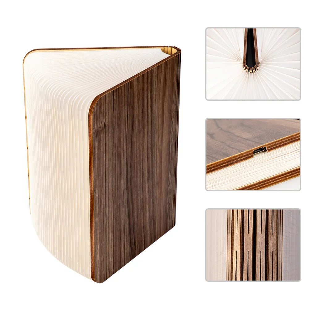 Led livro de madeira lâmpada crianças luz leitura usb lâmpada mesa cabeceira 3 cores quarto arte decoração luz da noite para crianças presente aniversário