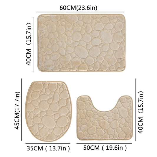 1 Set of Solid Color Simple Bathroom Water-Absorbing and Non-Slip Floor Mat with Stone Pattern, Comfortable and Soft, Three-Piece Set