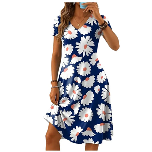 Floral 3D Print Short Dresses For Women Elegant Mini Dress Woman Short Sleeve Vintage Dress Summer Casual Plus Size Clothing 9XL