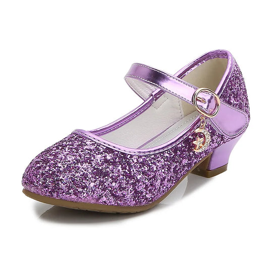 Girls Purple High Heels For Kids Princess RED Leather Shoe Footwear Children's Dress Party Wedding Shoes Round Toe 1-3CM
