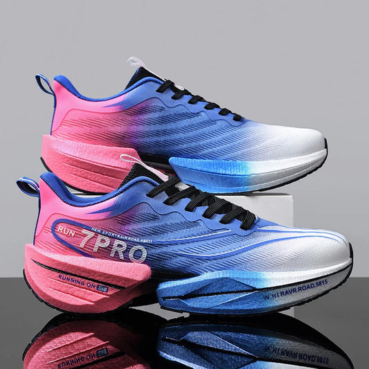 New Men's Carbon Plate Sneakers Outdoor Soft Sole Mesh Sports Shoes Running Shoes Light Anti-Slip Casual Couple Tennis Shoes