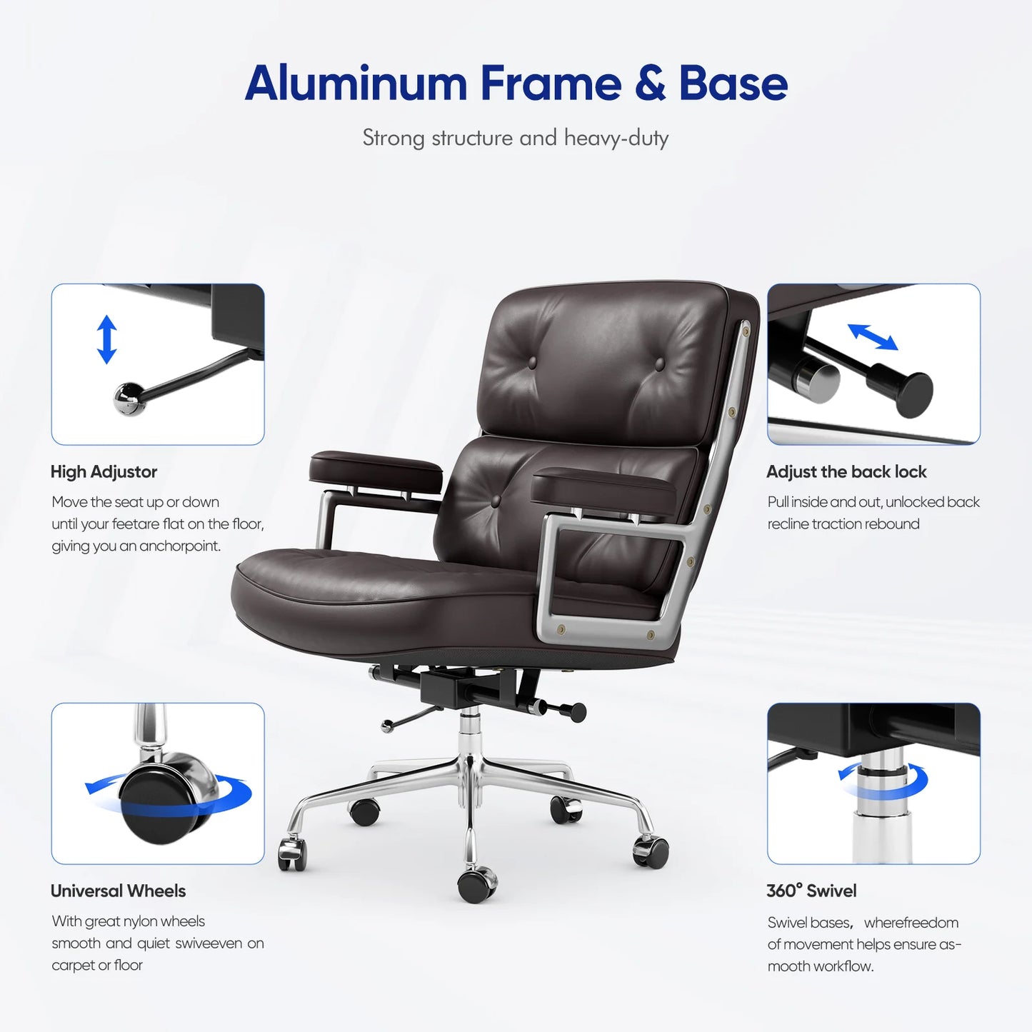 Silla de escritorio ejecutiva de oficina de cuero genuino con respaldo medio, respaldo engrosado y silla giratoria ergonómica para computadora