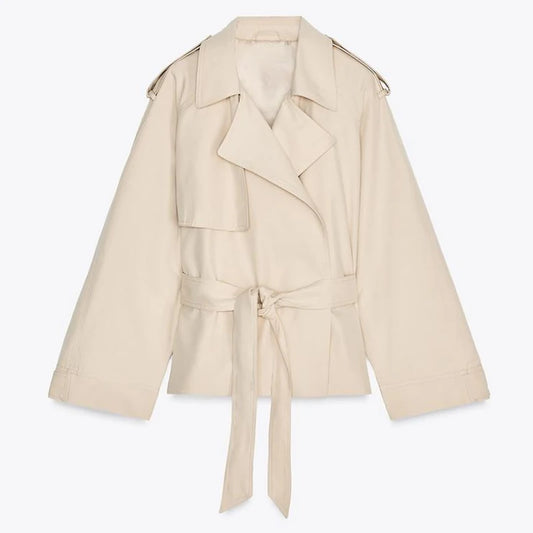 Casual Office Women's Bomber Jacket Chic Lace Up Lapel Collar Full Sleeve Female Coat Spring New Office Lady Outerwear Commuting