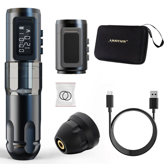 Ambition MARS-U Professional Wireless Tattoo Machine Pen Adjustable Stroke 2-4mm Cartridge 1800mAh Coreless Motor Tattoo Artists